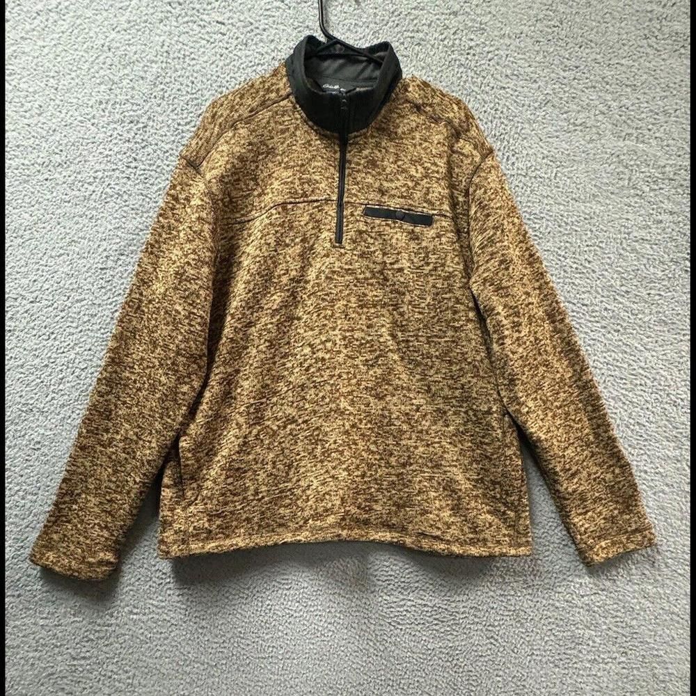 Eddie Bauer Sweatshirt Mens Extra Large Brown 1/4 Zip Pullover Fleece Mock Neck